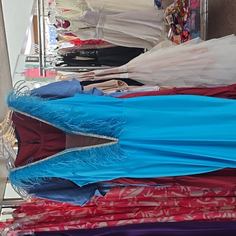 Turquoise Stretch Jersey Prom Dress